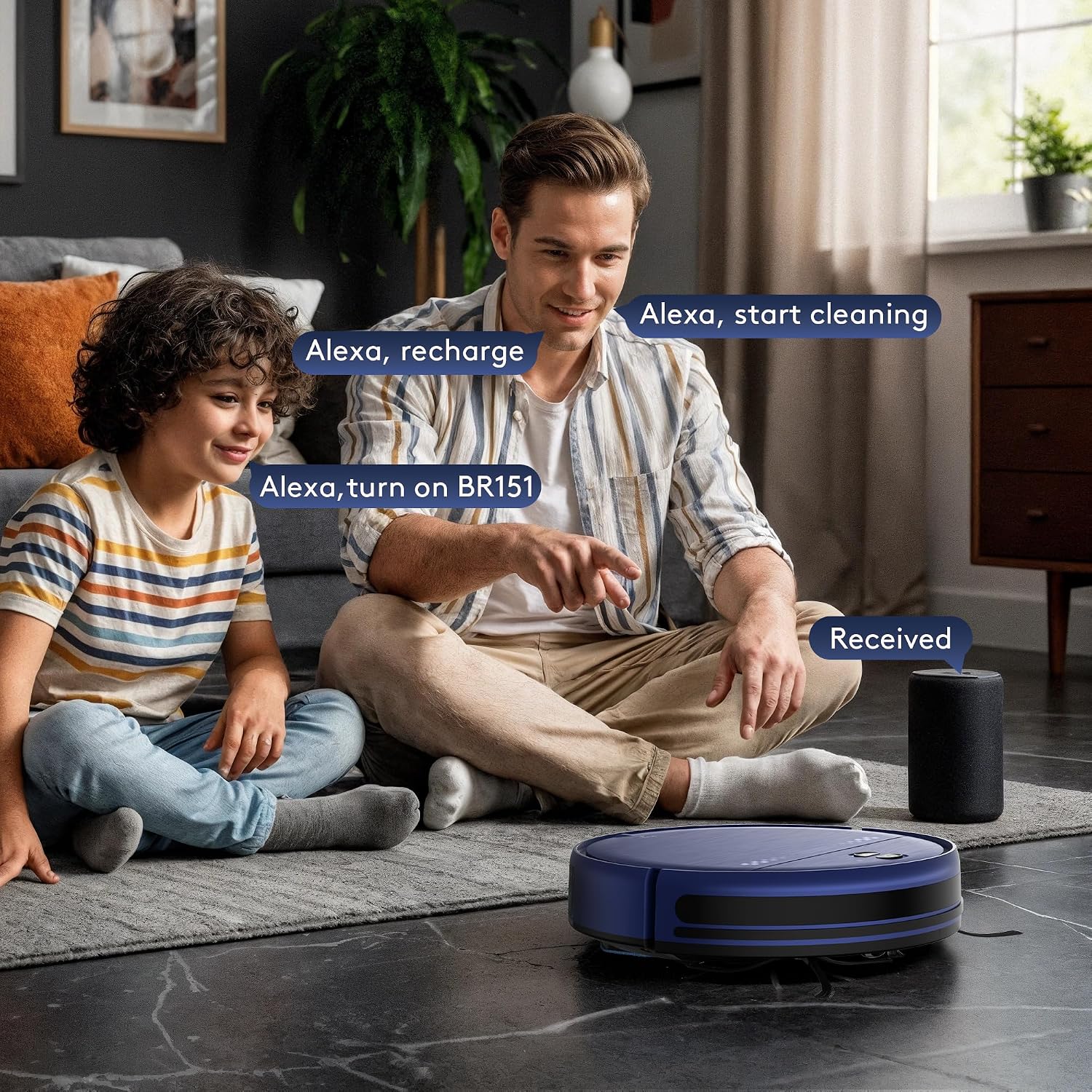 Robot Vacuum and Mop for Pet Hair, 2-in-1 Robot Vacuum Cleaner for Hard Floors&Carpets with 2.87'' Slim Design, Wi-Fi/App/Voice Control, 3D Obstacle Avoidance & Self-Charging