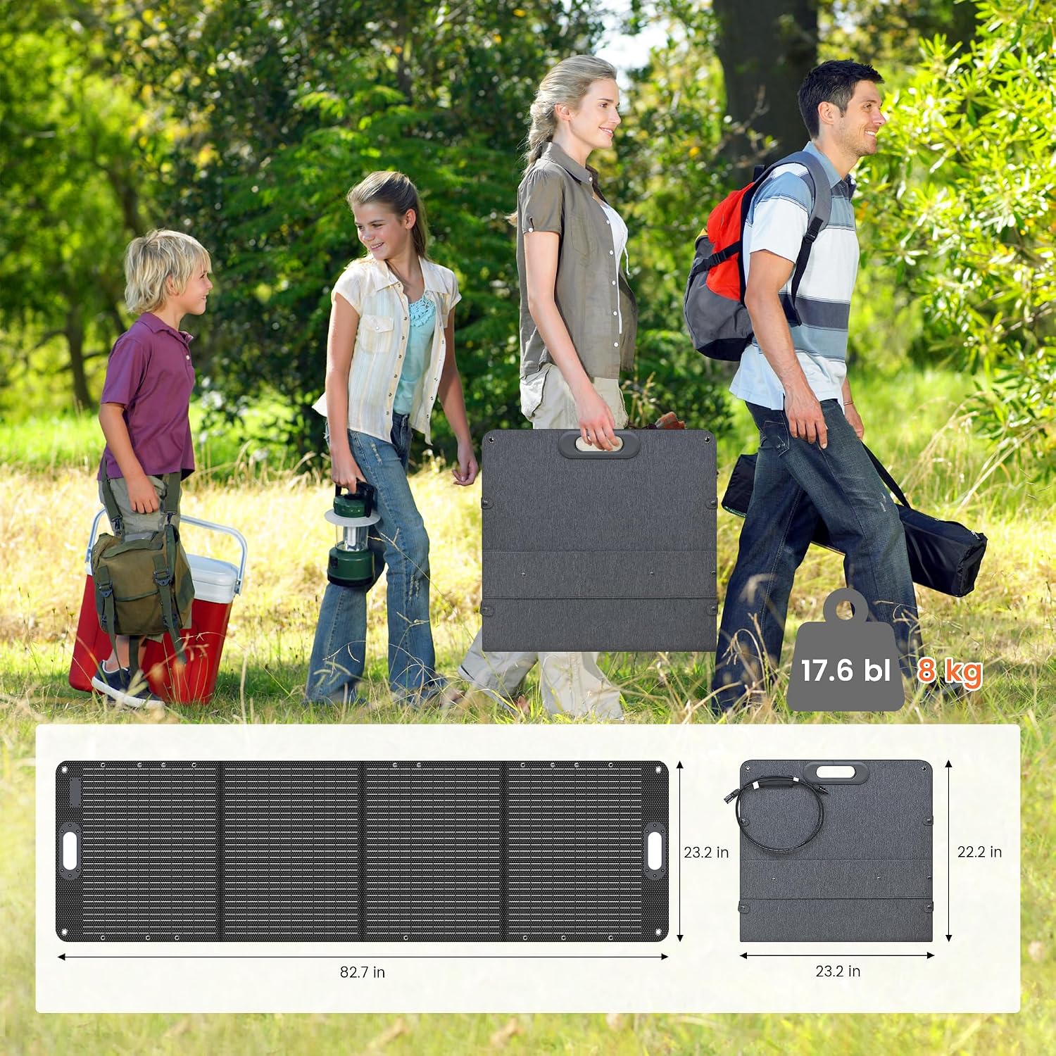 200W Portable Solar Panel, ETFE Foldable Solar Panel Charger with Adjustable Kickstand,23.7% High Efficiency,IP65 Waterproof, for Power Station Outdoor Camping RV Emergency Power Supply