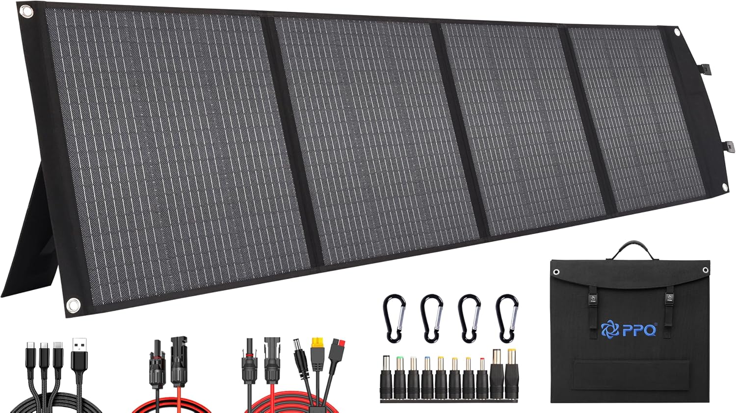 PPQ 200W Portable Solar Panel Kit 18V/12A,14lb Foldable Briefcase Solar Charger w/ 24% Efficiency, 3 Cables & 16 Outputs for All Camping Power Station, RV Battery, Phones, IP67 Waterproof