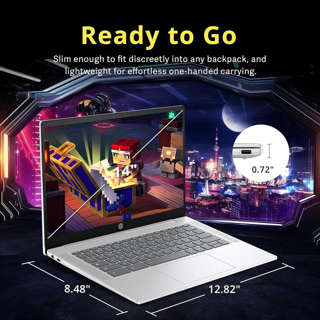 HP 14' HD Anti-Glare Chromebook Laptop, Intel N200 Processor, 4GB LPDDR5, 288GB Storage (128GB eMMC+160GB Docking Station Set), Intel UHD Graphics, Wi-Fi 6, Webcam, Chrome OS, Silver