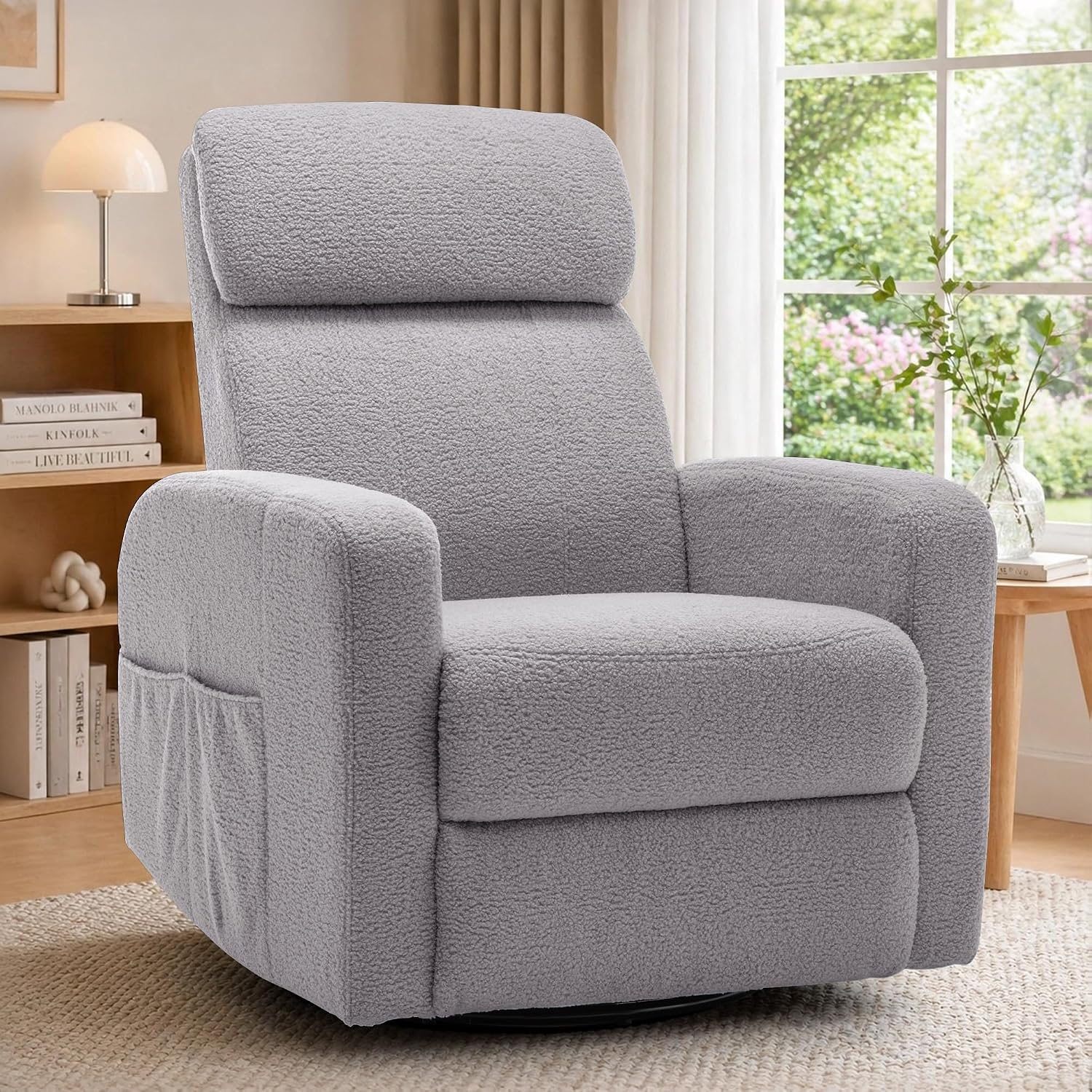 Korser Power Swivel Recliner Chairs for Adults, Electric Glider Rocking Chair Nursery, Glider Recliner Nursery Chair with Classified Side Pocket, Nursery Rocking Chairs with USB and Type-C Ports
