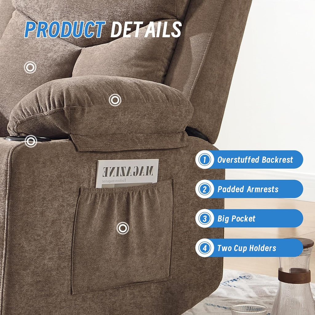 Manual Rocker Recliner Chair for Adults with Vibration Massage,Glider Rocking Recliner for Living Room Bedroom Nursery, Overstuffed Reclining Sofa Chair with Pockets and Cup Holds,Coffee
