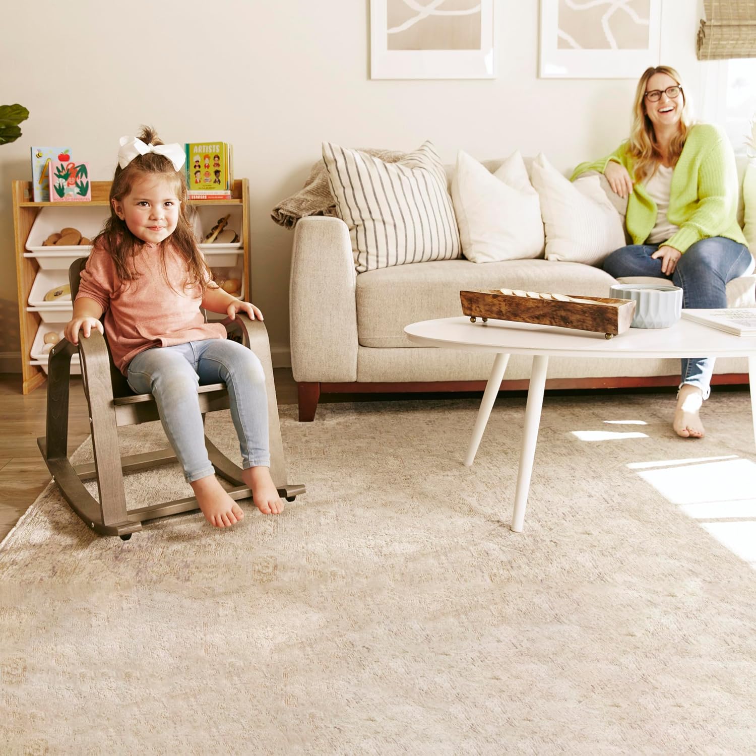 ECR4Kids Bentwood Reading Rocking Chair with Armrests, Montessori Furniture, Grey Wash