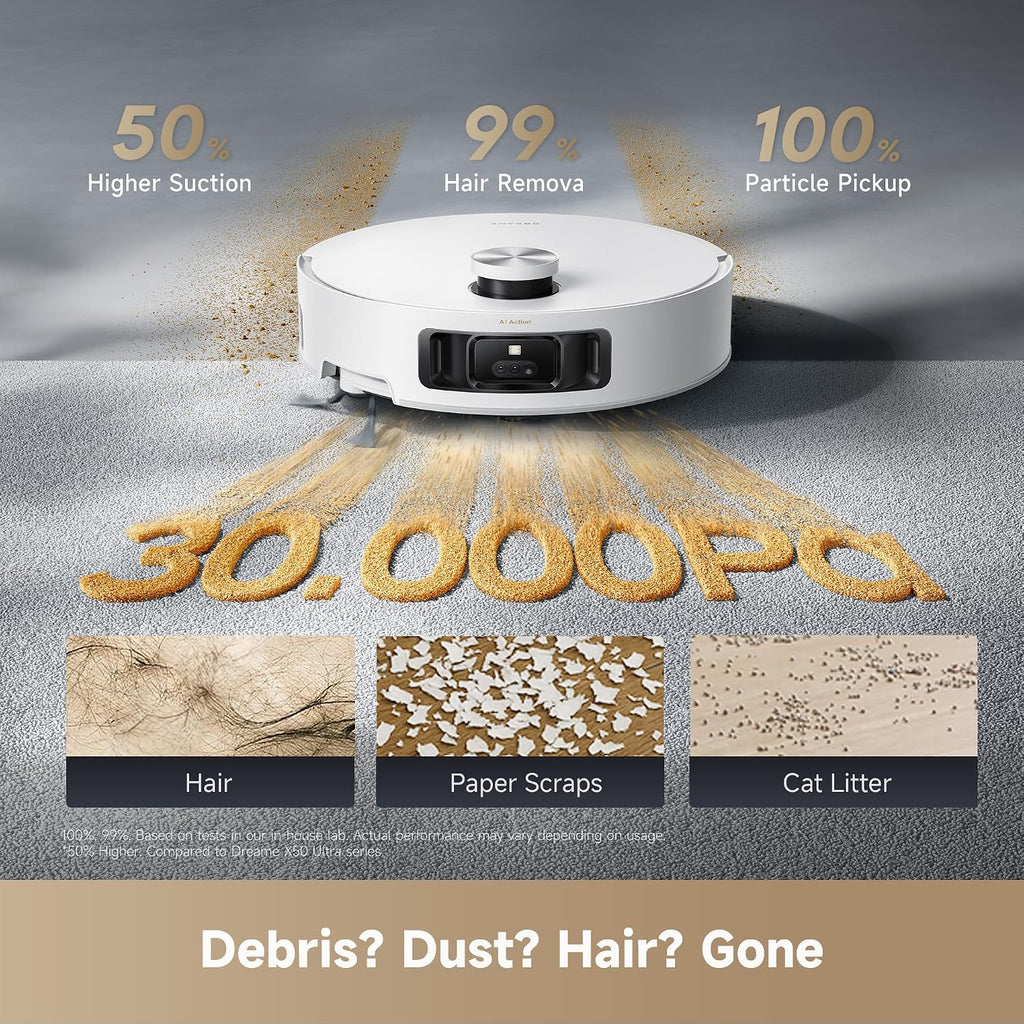 DREAME Aqua10 Roller Robot Vacuum, AquaRoll Mopping, 30,000Pa Suction, 100% Detangling, Carpet-Protecting Roller Guard, Clear 2.36in Obstacle, Self-Empty, Self-Cleaning, Roller Mop Extending