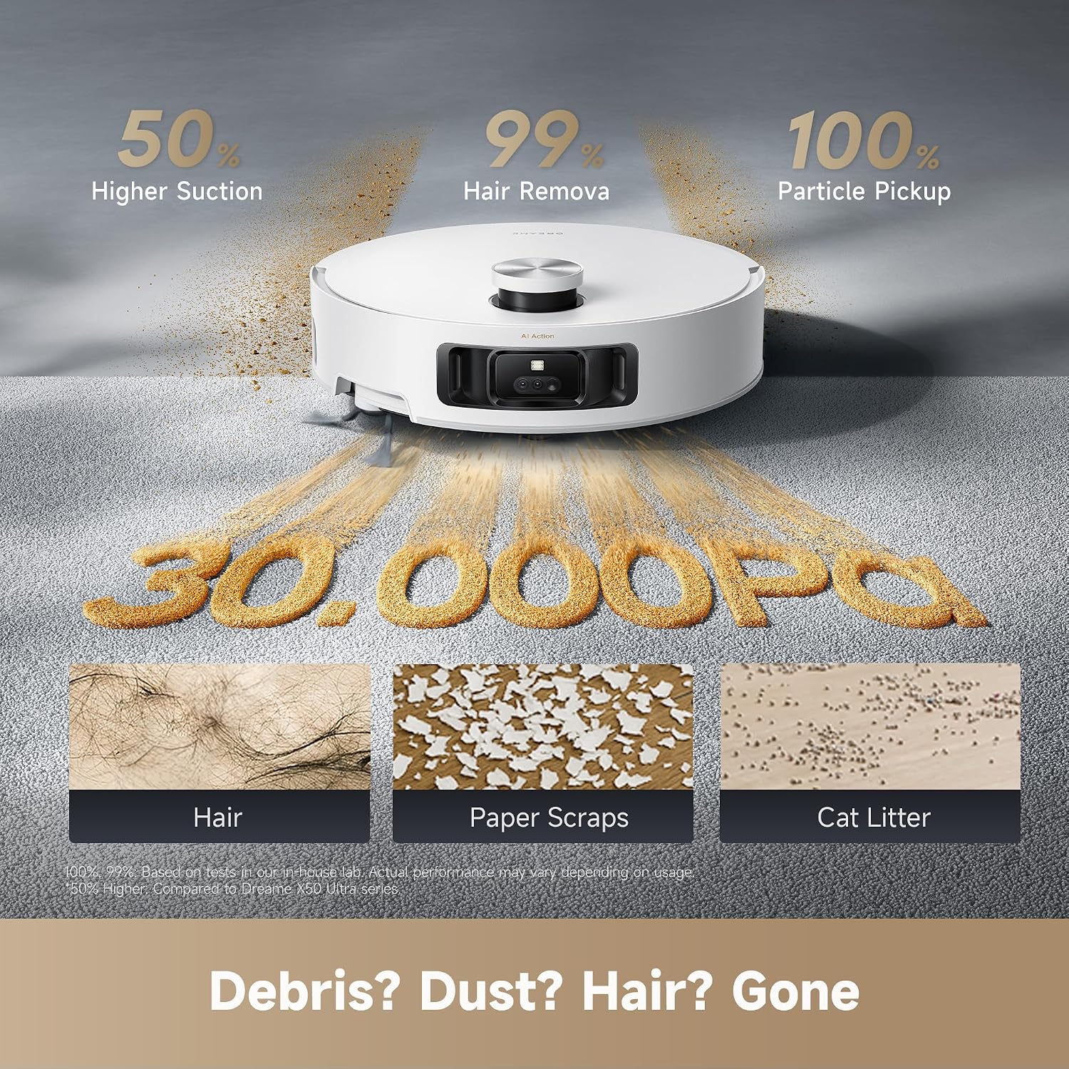 DREAME Aqua10 Roller Robot Vacuum, AquaRoll Mopping, 30,000Pa Suction, 100% Detangling, Carpet-Protecting Roller Guard, Clear 2.36in Obstacle, Self-Empty, Self-Cleaning, Roller Mop Extending
