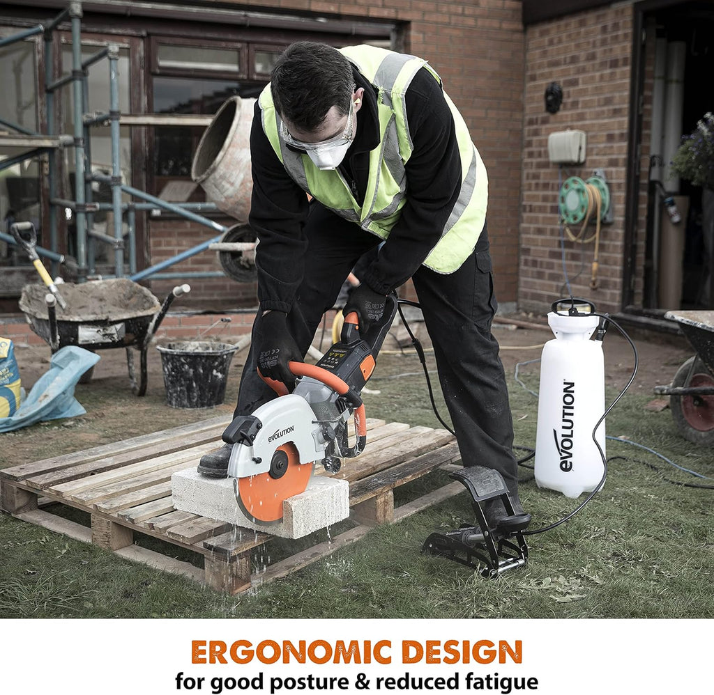Evolution R12DCT 12 Inch Concrete Saw with Water Fed Dust Suppression (Aka Angle Grinder, Cut Off Saw, Masonry) Electric, No Gas, 4-1/2' Cut - Incl Premium Diamond Blade (Formerly R300DCT+)