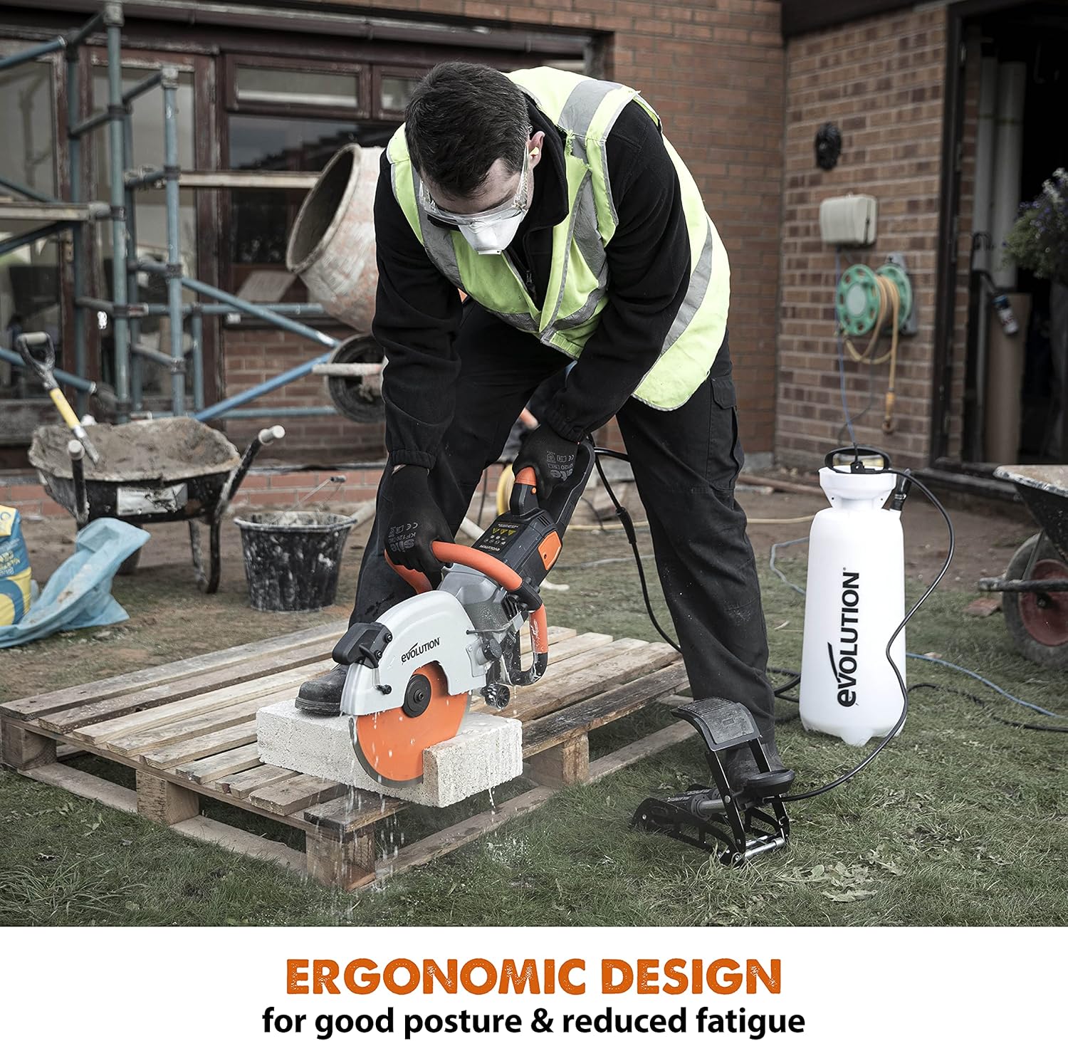 Evolution R12DCT 12 Inch Concrete Saw with Water Fed Dust Suppression (Aka Angle Grinder, Cut Off Saw, Masonry) Electric, No Gas, 4-1/2' Cut - Incl Premium Diamond Blade (Formerly R300DCT+)