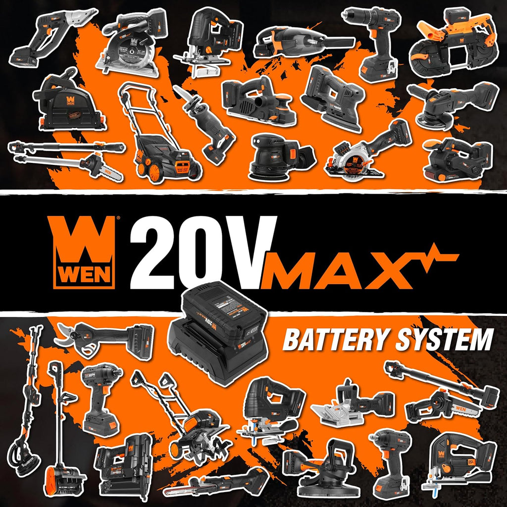 WEN Cordless Metal Shear, Variable Speed with 20V Max 2.0 Ah Lithium-Ion Battery and Charger (20314)