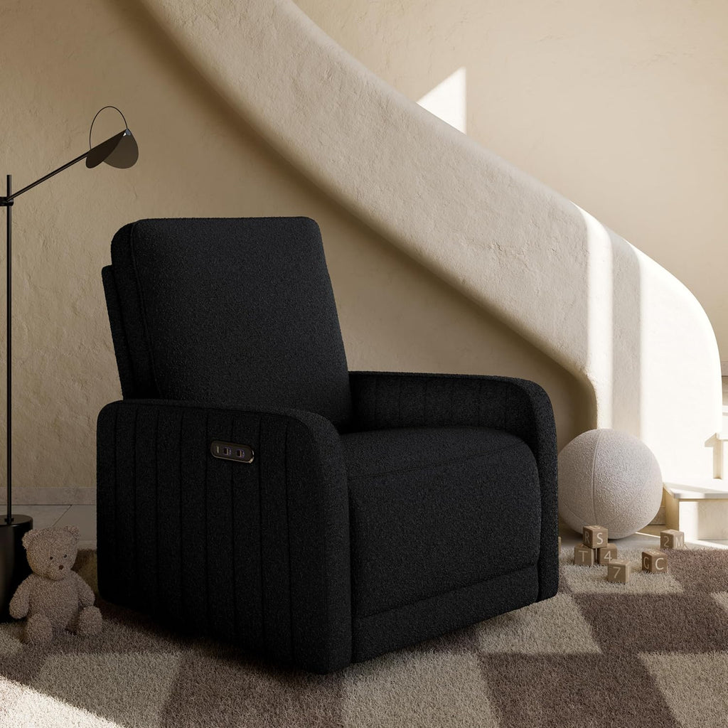 Storkcraft Kyoto Deluxe Extra-Wide Power Recliner Swivel Glider – Premium Electronic Nursery Wide Glider Rocking Chair, Oeko-TEX 100 Certified, Includes Dual-USB Charging Port (Black Boucle)