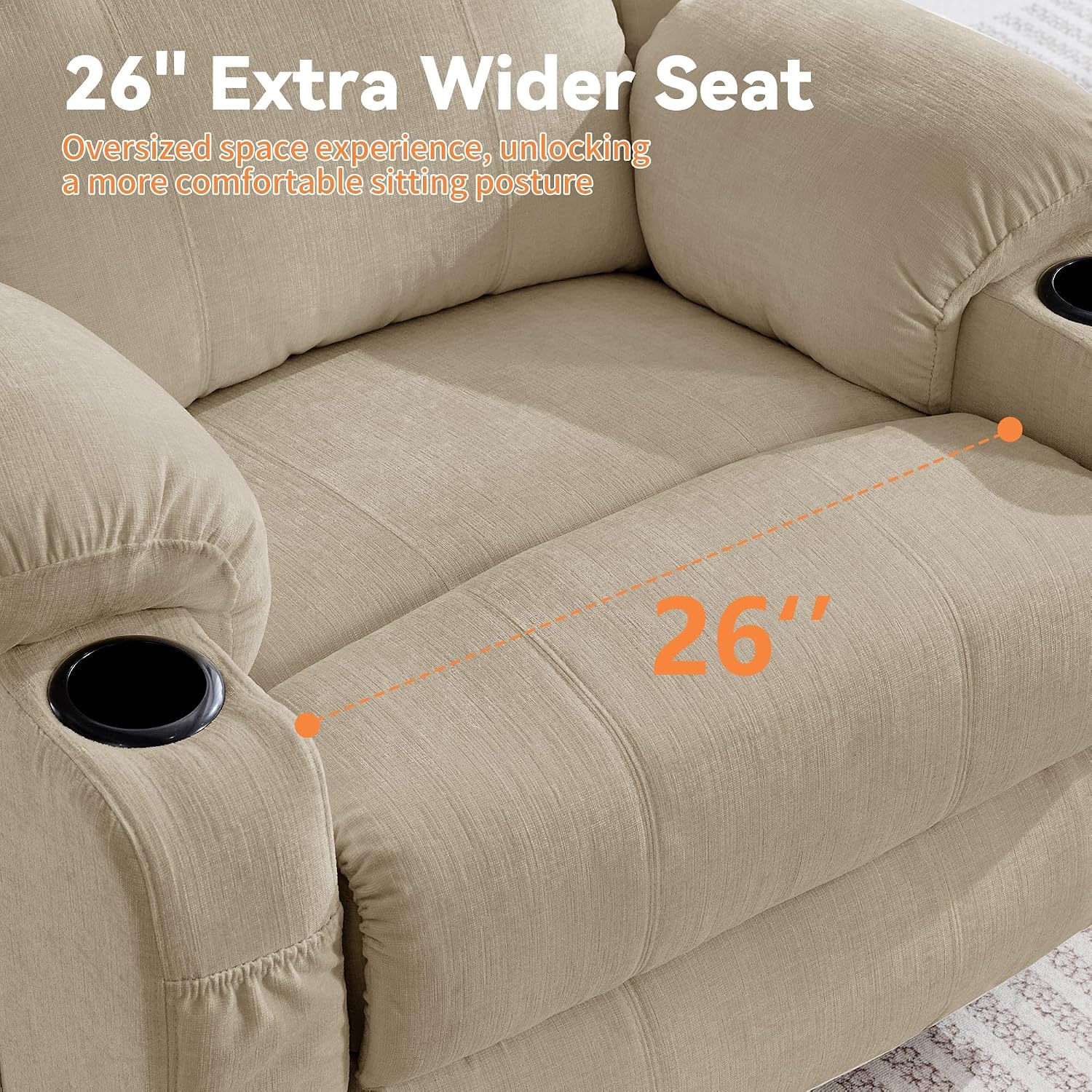 Korser Oversized Recliner Chair, 360° Swivel Recliner for Adults, Swivel Rocker Recliner Chair with Heat and Massage, Manual Recliner with Remote Control and Cup Holders for Living Room, Chenille