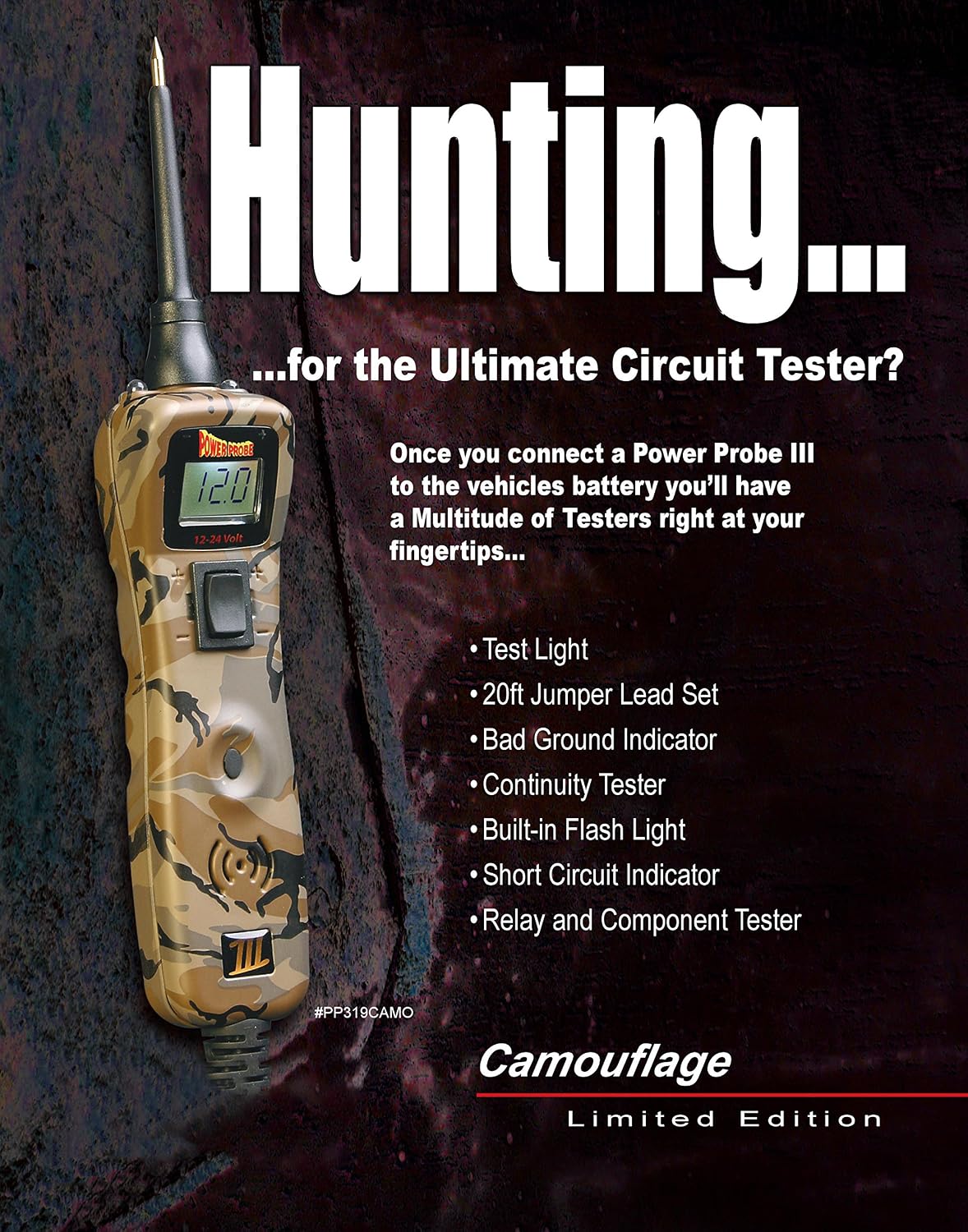 Power Probe III w/Case & Accessories - (PP319FTC) [Car Automotive Diagnostic Test Tool, Digital Volt Meter, AC/DC Current Resistance, Circuit Tester] (Camo - Limited Edition)