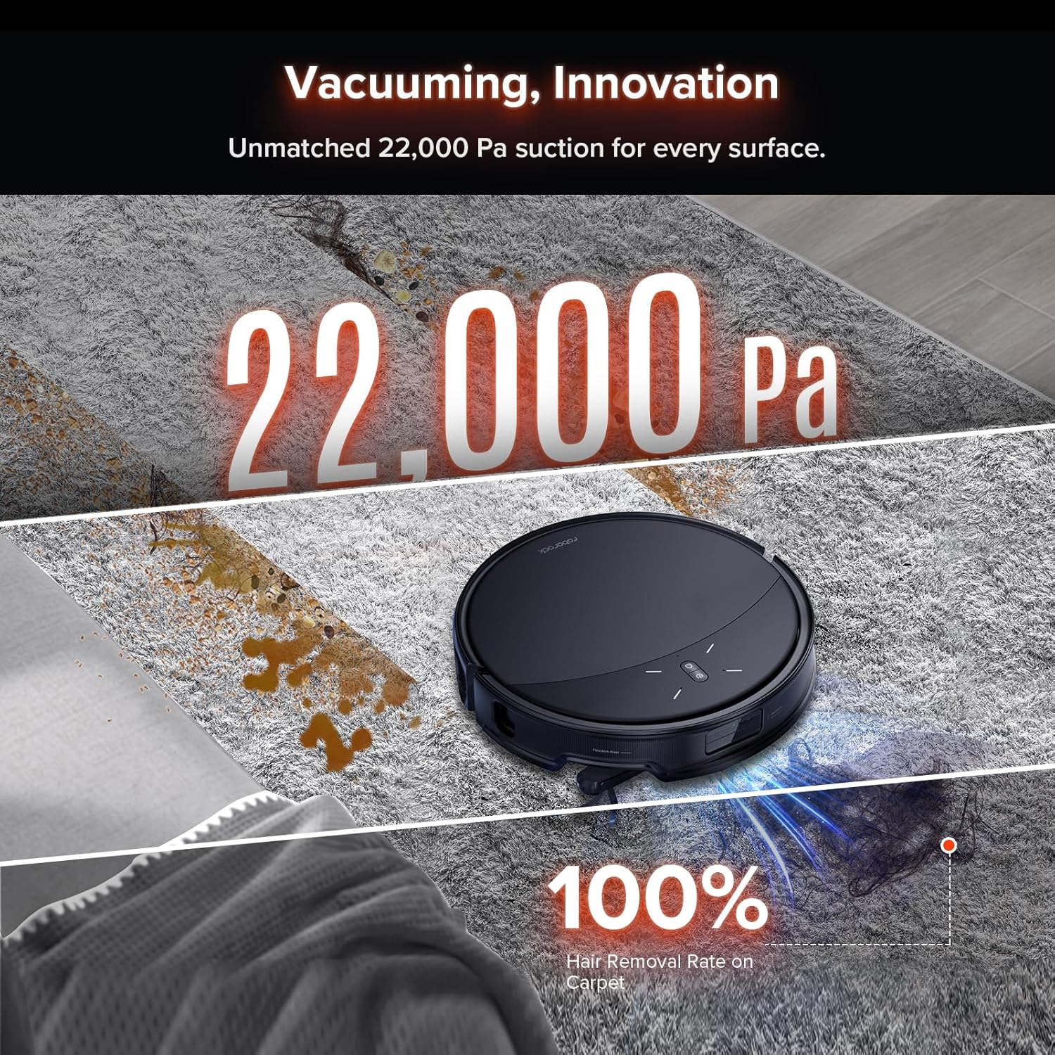 roborock Saros 10R Robot Vacuum and Mop, 22,000 Pa Suction, Zero-Tangling, 3.14'' Ultra Slim, FlexiArm Riser Technology for Carpet & Floor, Corner & Edge Cleaning, Self-Emptying, Hot Air Drying, Black