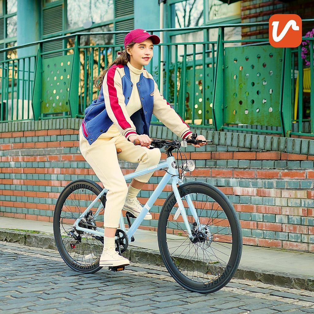 VIRIBUS Hybrid Bikes, 28 inch Mens Hybrid Bicycle 7 Speed with Lightweight Aluminum Frame & Disc Brakes, 700C Retro Vintage Adult Bike for Tall Men & City Commuters 85% Pre-Assembled