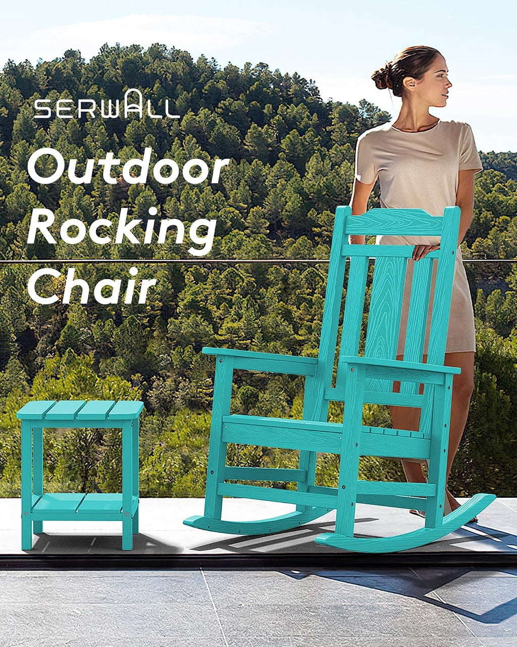 SERWALL Oversized Rocking Chair Outdoor, HDPE Outdoor Rocking Chair, Aruba