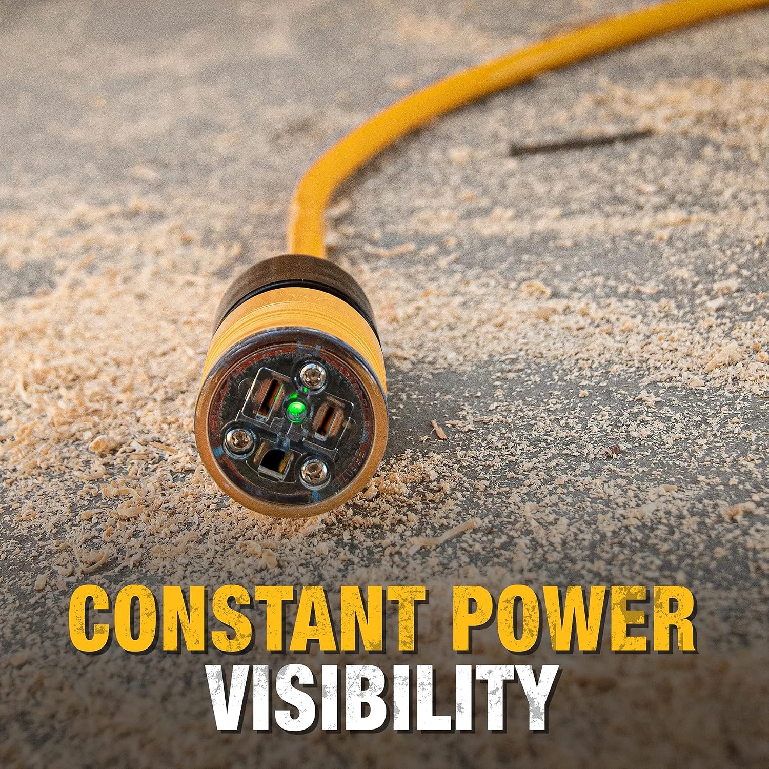 DEWALT 50 Foot Extension Cord Lighted Click-to-Lock 10/3 SJTW - Heavy Duty Outdoor, Waterproof, Weatherproof, Heat & Corrosion Resistant Industrial Strength Light Up Three Prong Outlet Plug Power Cord
