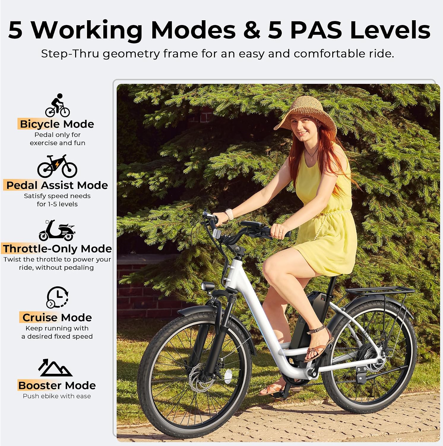 Electric Bike for Adults, Peak 1000W Ebike, 50Miles 20MPH UL 2849 Certified Commuter Bike, 26'' City Cruiser Bicycle with 48V Removable Battery, Rear Rack, Adjustable Stem, 7 Speed