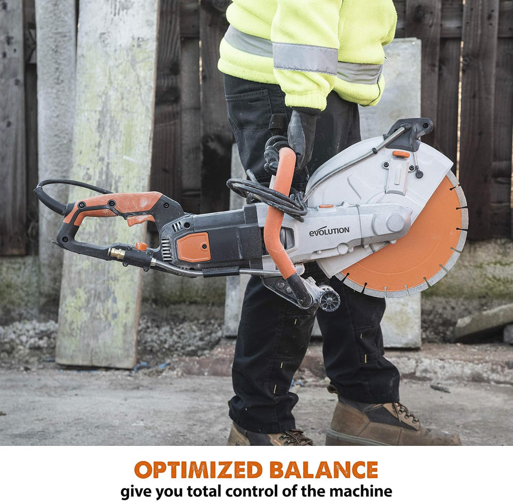 Evolution R12DCT 12 Inch Concrete Saw with Water Fed Dust Suppression (Aka Angle Grinder, Cut Off Saw, Masonry) Electric, No Gas, 4-1/2' Cut - Incl Premium Diamond Blade (Formerly R300DCT+)