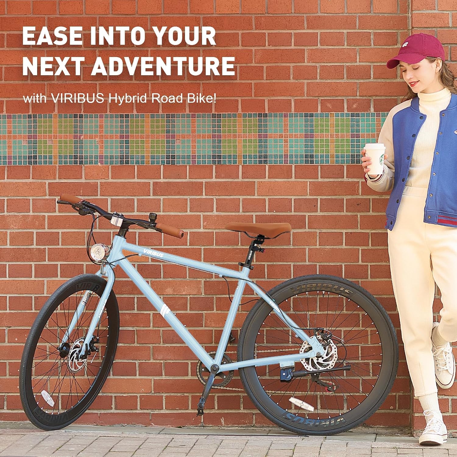 VIRIBUS Hybrid Bikes, 28 inch Mens Hybrid Bicycle 7 Speed with Lightweight Aluminum Frame & Disc Brakes, 700C Retro Vintage Adult Bike for Tall Men & City Commuters 85% Pre-Assembled