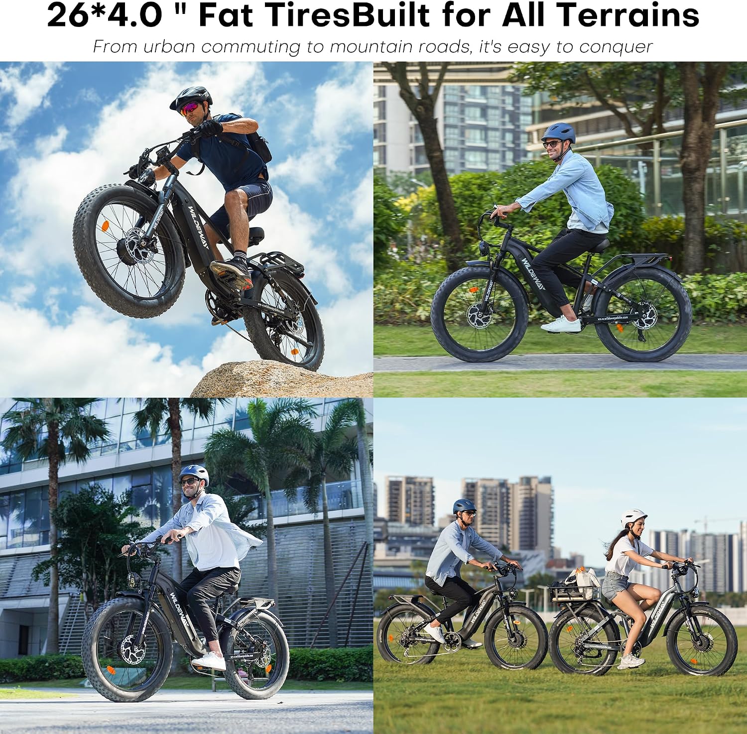 Wildeway 2600W Dual Motor Electric Bike for Adults 48V 30AH Removable Battery 32MPH 26' Terrain Fat Tire 80 Miles Long Rang Mountain Bike Full Suspension with Hydraulic Disc Brake Bicycle