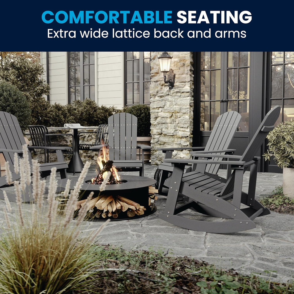 Flash Furniture Savannah All Weather Adirondack Rocking Chairs, Polyresin Wood Adirondack Chair with 350-lb. Static Weight Capacity, Set of 2, Gray