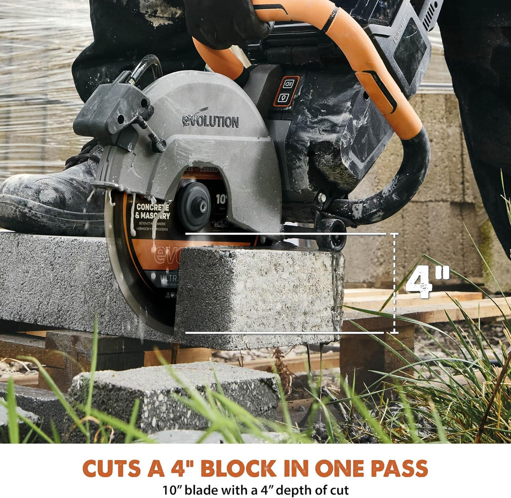 Evolution R10DCT-Li Cordless 10' Concrete Saw | Includes 2x 5Ah Batteries, Dual-Port Charger & EVOMAX Diamond Blade | 4' Cut Depth | Auto Water Dust Suppression | 40V Brushless | Heavy-Duty Cutting