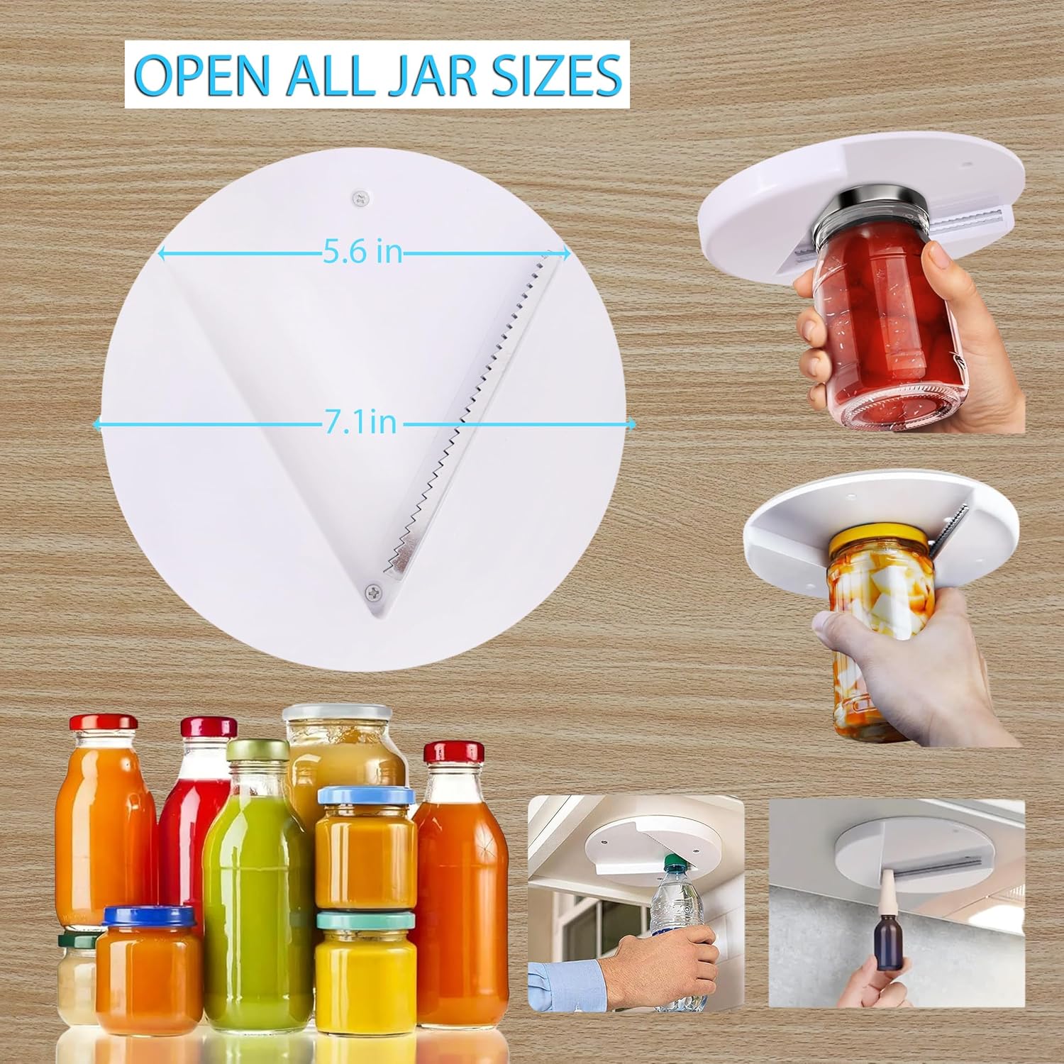 100 Pack Jar Opener for Seniors - Under Cabinet Jar Openers for Weak Hands, Easy Grip, Arthritis jar opener, One Handed Gadgets & Bottle Opener - Essential Kitchen Gadgets for Home Assistance