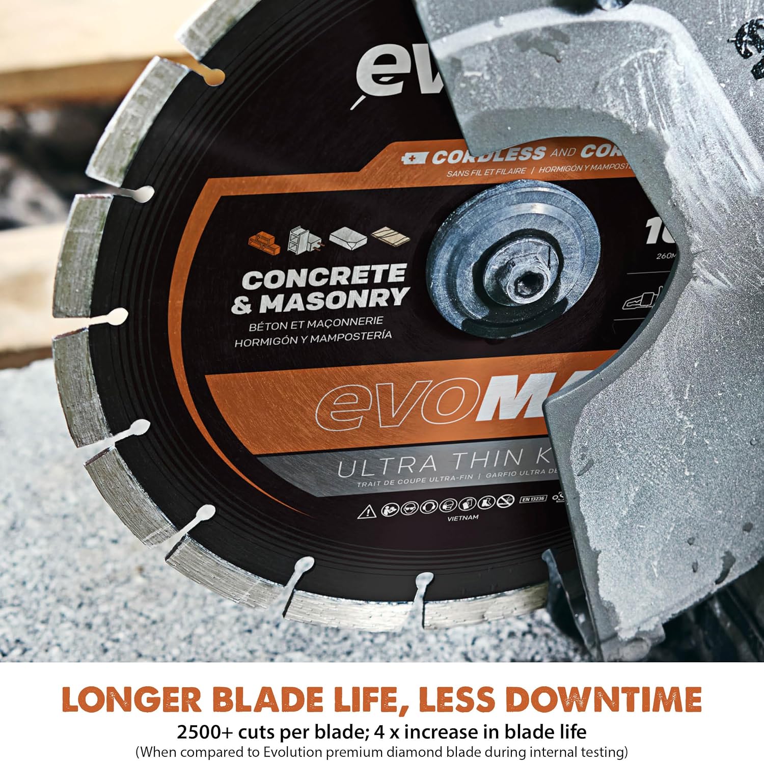 Evolution R10DCT-Li Cordless 10' Concrete Saw | Includes 2x 5Ah Batteries, Dual-Port Charger & EVOMAX Diamond Blade | 4' Cut Depth | Auto Water Dust Suppression | 40V Brushless | Heavy-Duty Cutting