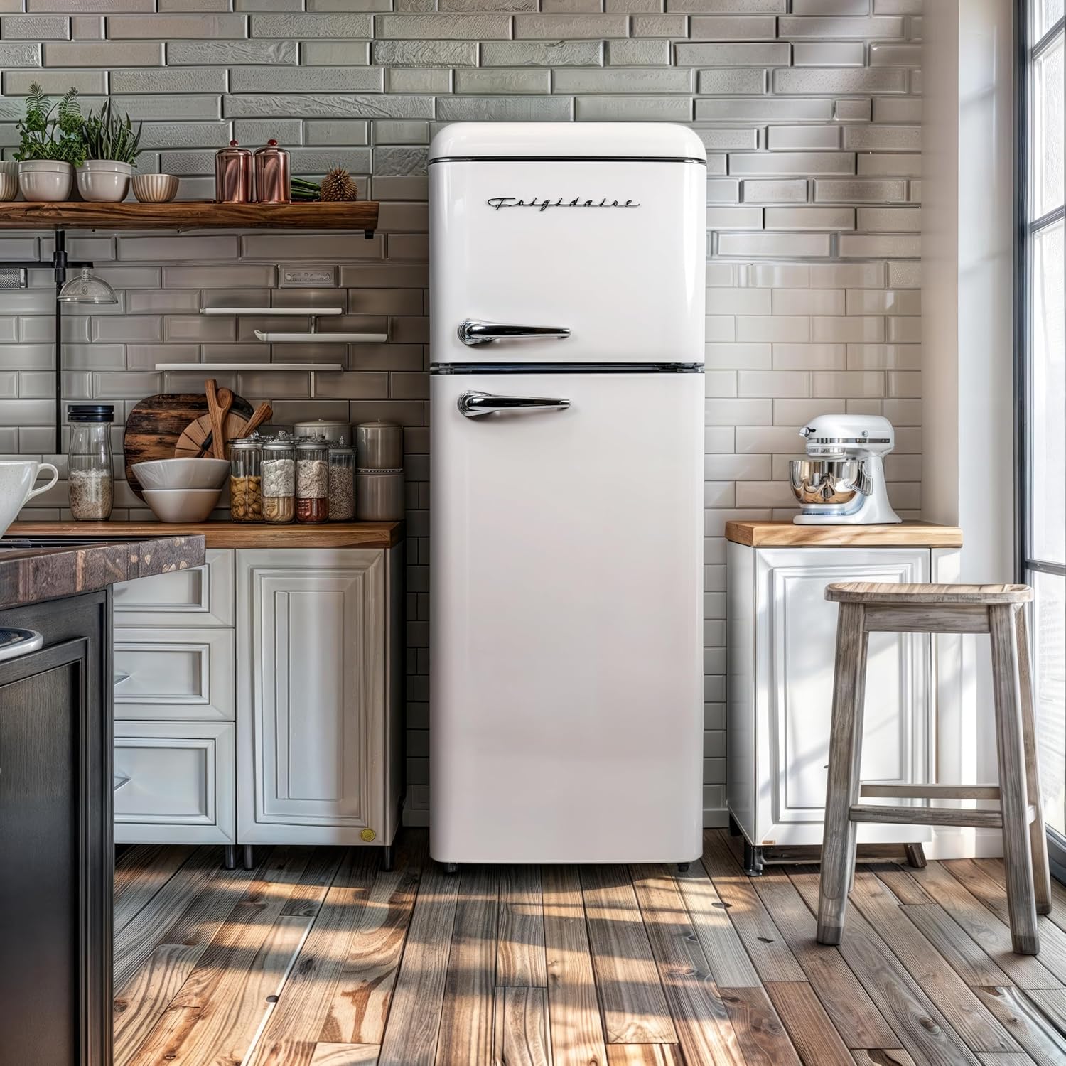 Frigidaire, 2 Door Apartment Size RETRO Refrigerator with Top Freezer, Chrome Handles, 7.5 cu ft