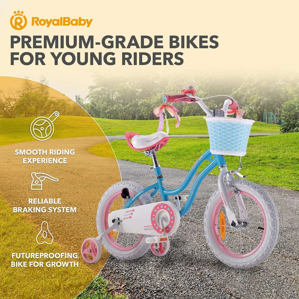 Royalbaby Stargirl Girls Bike with Training Wheels and Basket, Best Gifts for Girls. (Blue, 12 Inch)