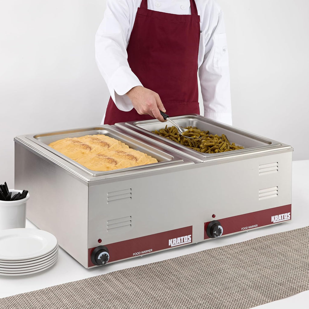 Kratos Commercial Electric Countertop Dual Well Food Warmer, Portable Steam Table Food Warmer, Holds Two 12' x 20' Food Pans, NSF Certified