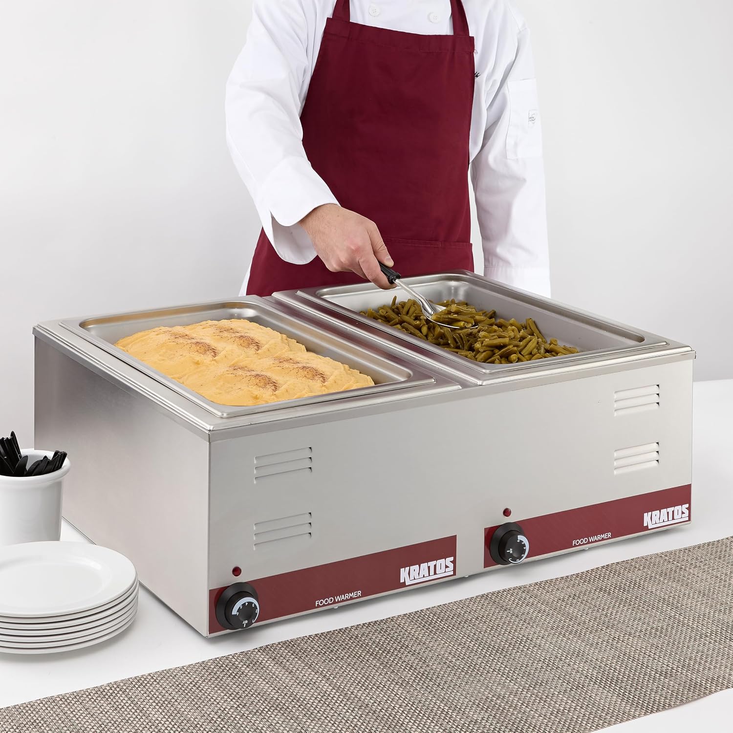 Kratos Commercial Electric Countertop Dual Well Food Warmer, Portable Steam Table Food Warmer, Holds Two 12' x 20' Food Pans, NSF Certified