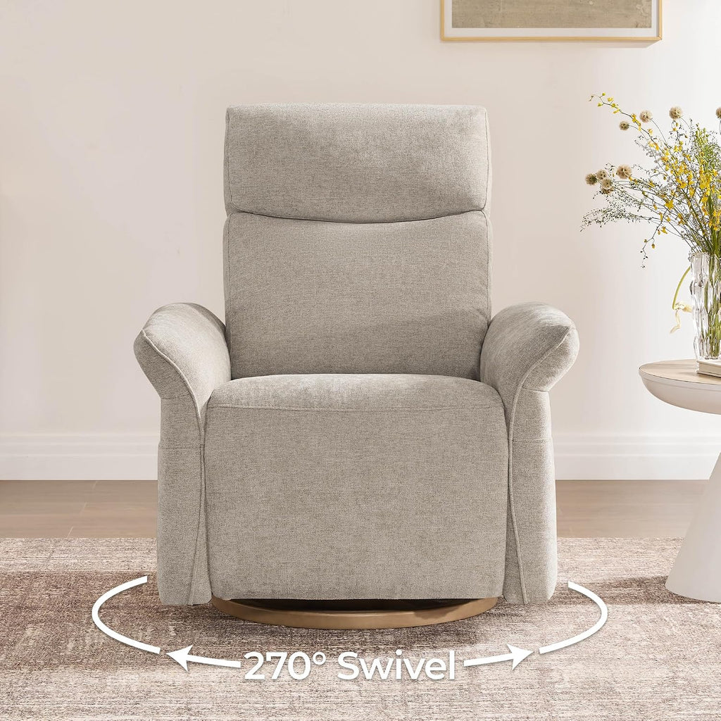 CHITA Power Recliner Chair, Electric Triple-Motor Swivel Glider Nursery Rocking Chair with Adjustable Power Headrest and Lumbar Support, GREENGARD Gold Certified, Solid Wood Base, Khaki Grey