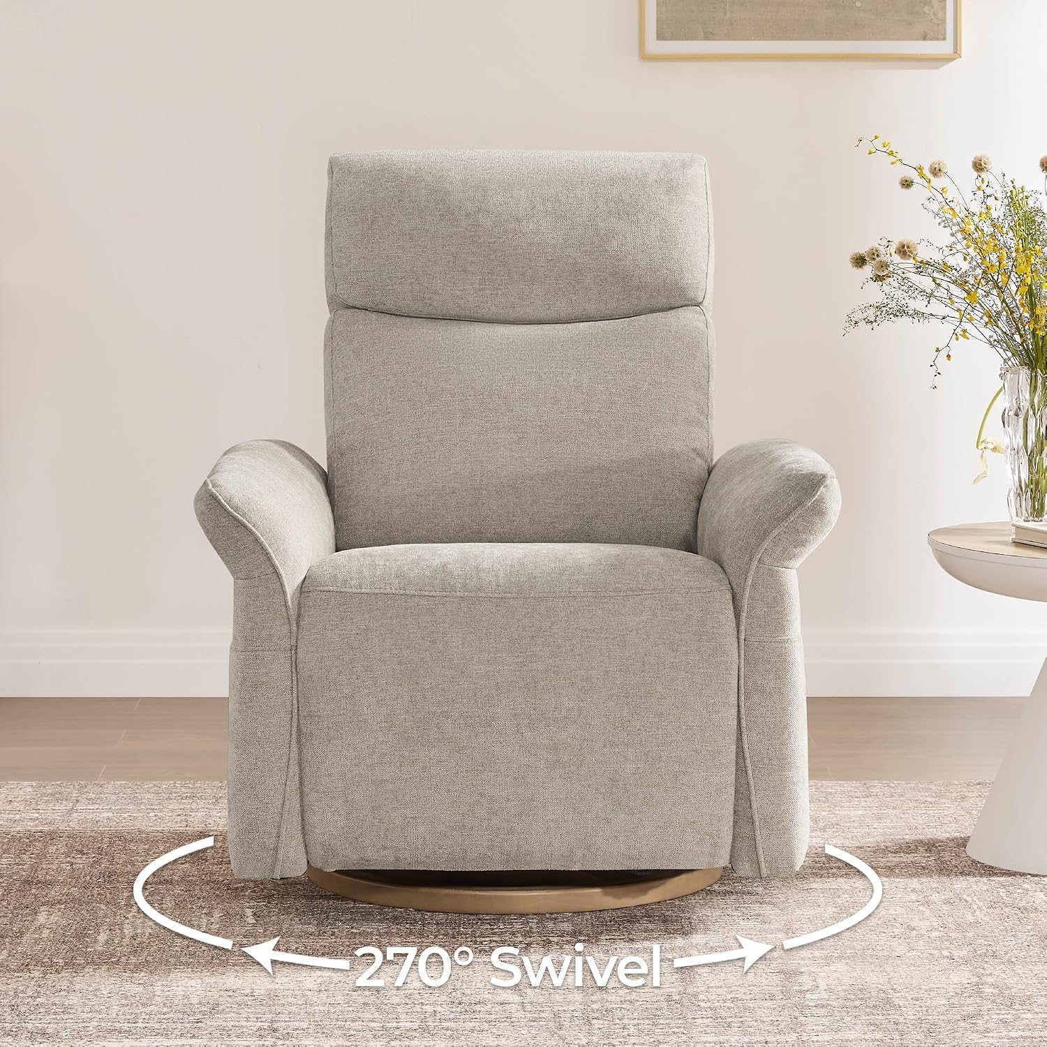 CHITA Power Recliner Chair, Electric Triple-Motor Swivel Glider Nursery Rocking Chair with Adjustable Power Headrest and Lumbar Support, GREENGARD Gold Certified, Solid Wood Base, Khaki Grey