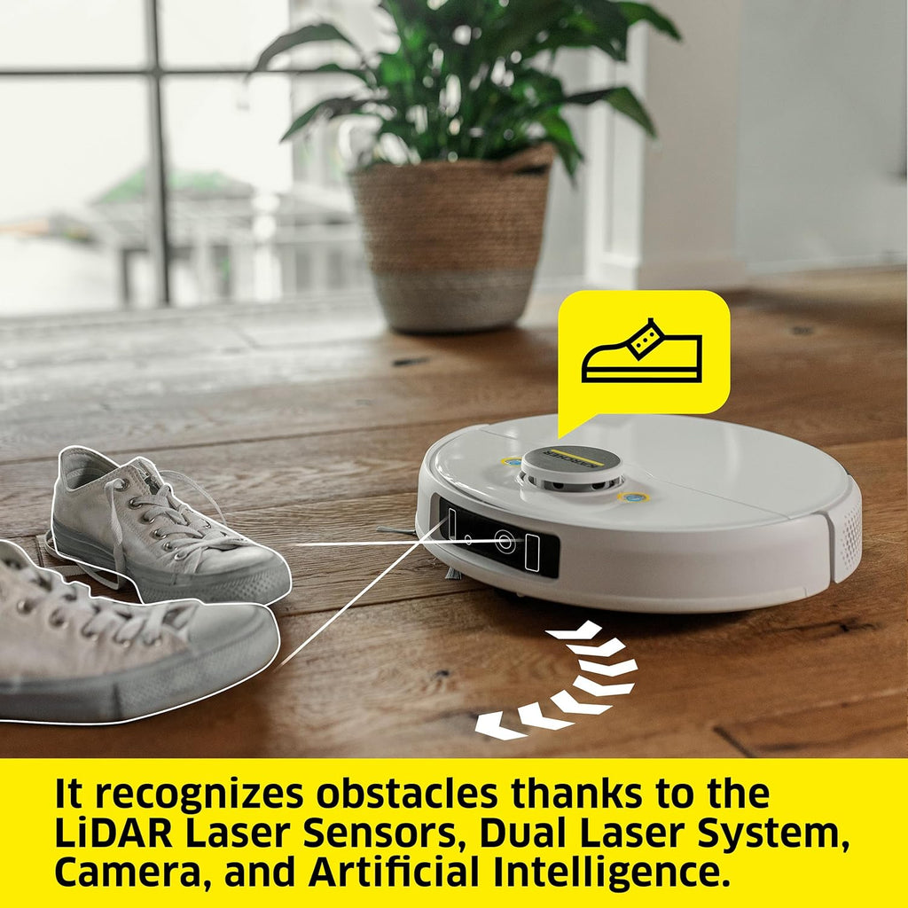 Kärcher RCV 5 Robot Vacuum Cleaner with Mop Function 5000Pa, Remote Control via App, LiDar Navigation, Dual Laser and AI, Floor Mapping, Obstacle Recognition, 140 min Run Time, Hard Floors and Carpets