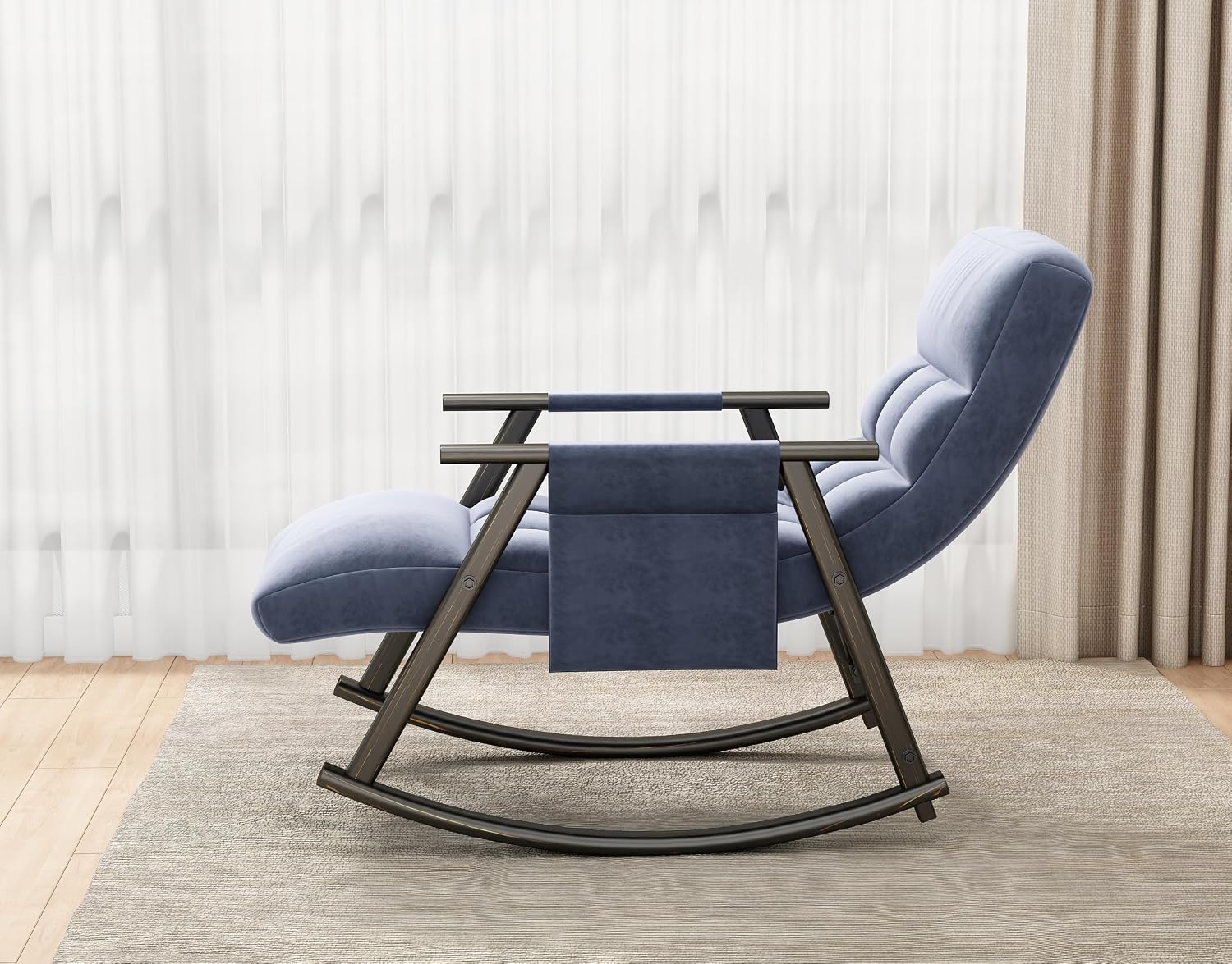 LUMISOL Modern Blue Velvet High Back Recliner Rocking Chair with Adjustable Footrest, Side Pockets, Indoor Use, Adult Size, 42.2'L x 23.3'W x 34.7'H, 300 lbs Capacity