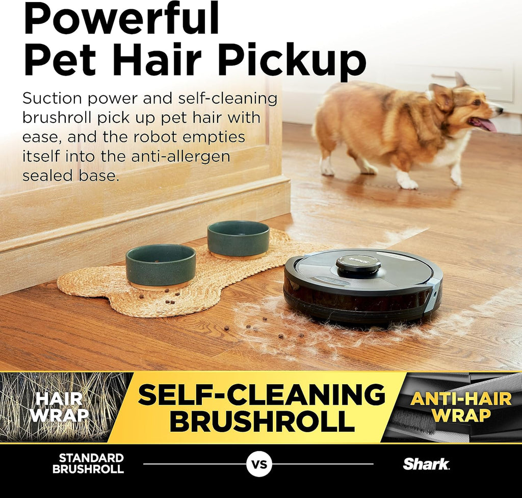 Shark Matrix Plus 2in1 Robot Vacuum & Mop with Sonic Mopping, Matrix Clean, Home Mapping, HEPA Bagless Self Empty Base, CleanEdge, for Pet Hair, Wifi, Black/Silver (RV2610WA)