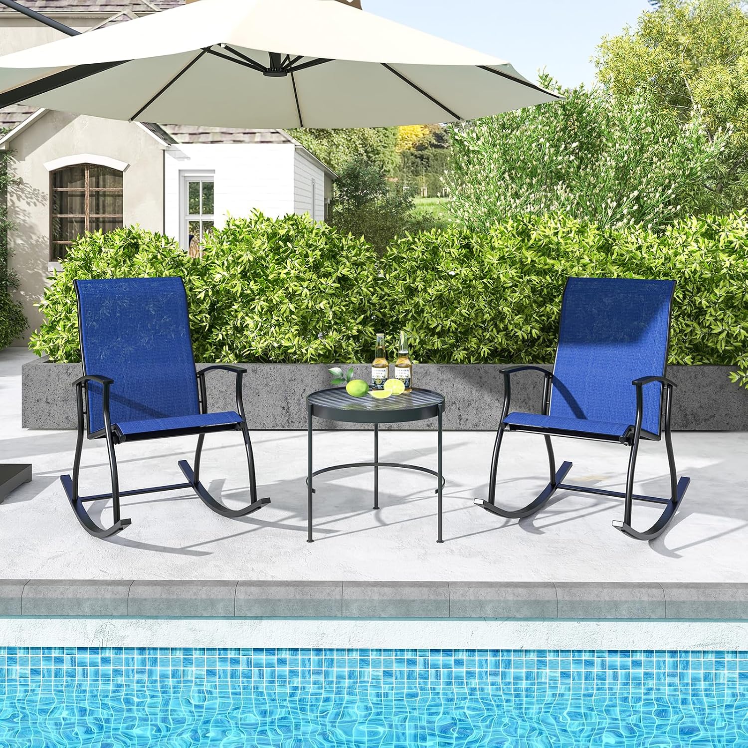 Giantex Outdoor Rocking Chair Set of 2 - Patio Rocking Chairs w/Breathable Backrest, Sturdy Metal Frame & Safe Ergonomic Design, Cozy Fabric Rocker for Backyard, Poolside, 330 lbs, Navy