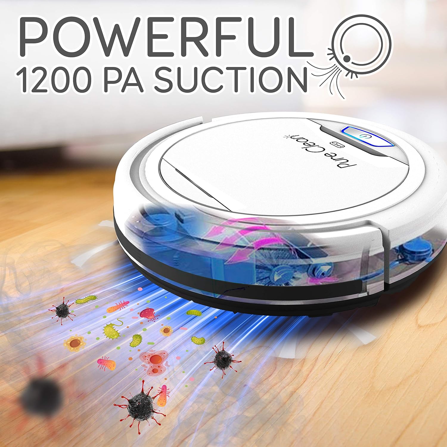 SereneLife Pure Clean Robot Vacuum Cleaner - Upgraded Lithium Battery 90 Min Run Time - Automatic Bot Self Detects Stairs Pet Hair Allergies Friendly Robotic Home Cleaning for Carpet Hardwood Floor