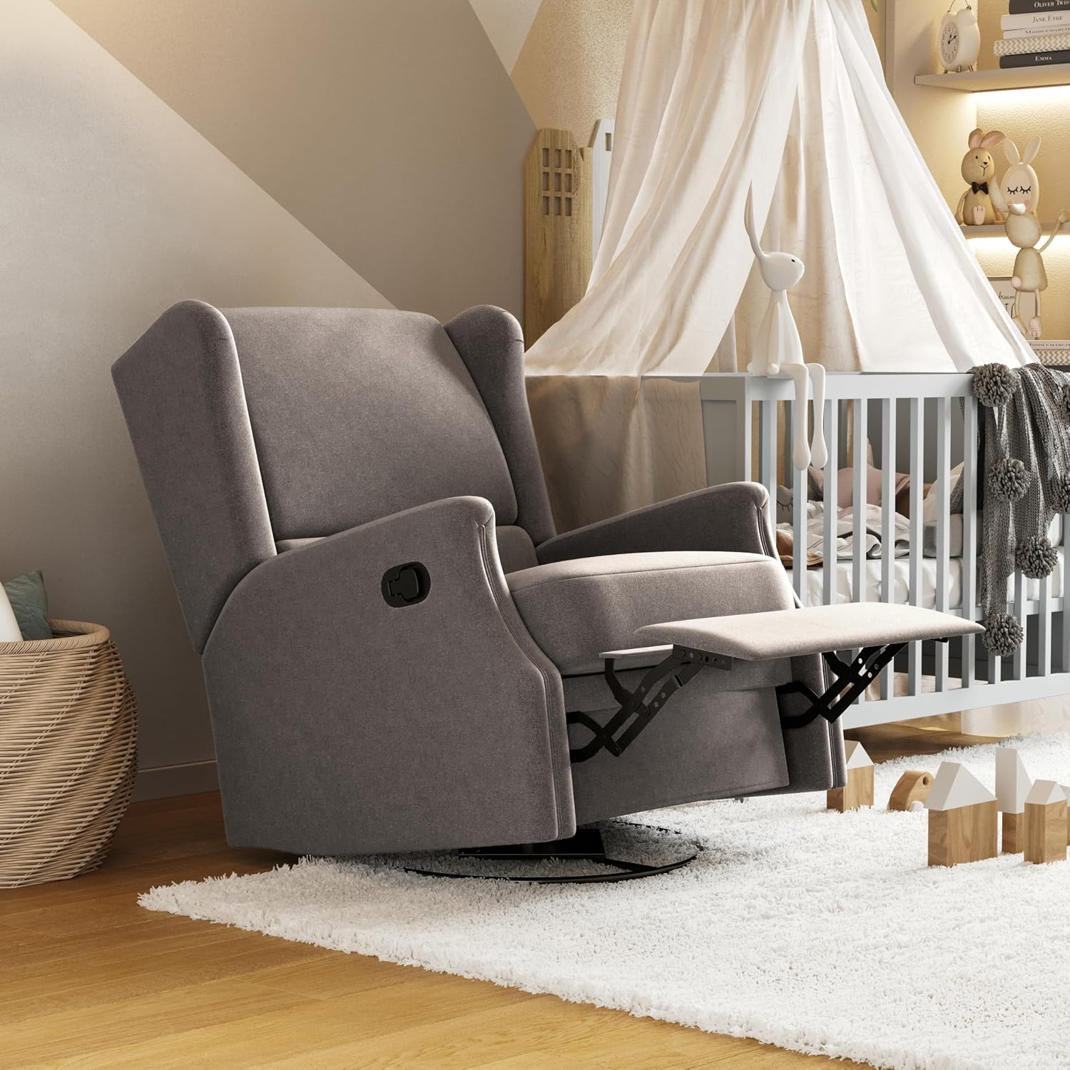 Flash Furniture Omma Swivel Glider Rocking Recliner, Manual Wingback Recliner with 360 Degree Swivel, for Living Room, Bedroom, or Nursery, Upholstered, Dark Gray