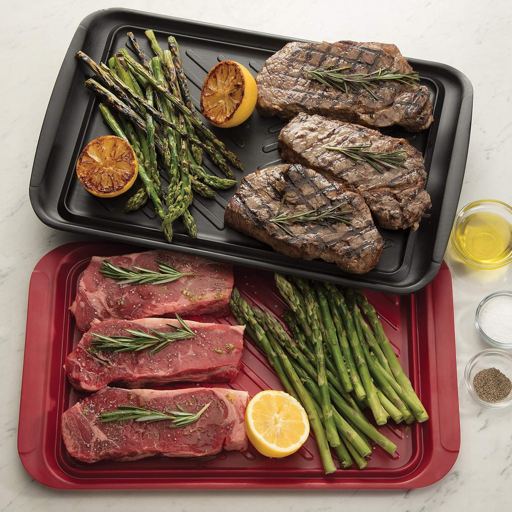 Cuisinart CPT-194 Outdoor Stainless Steel Grill Prep Table & CGWM-095 Outdoor Prep Table Cover (Fits CGWM-090 and CGWM-094) & CPK-200 Grilling Prep and Serve Trays, Black and Red
