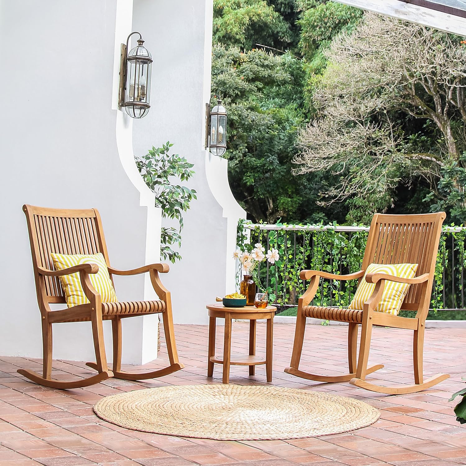 Cambridge Casual Montclair Teak Rocking Chair Set of 2, Natural Teak