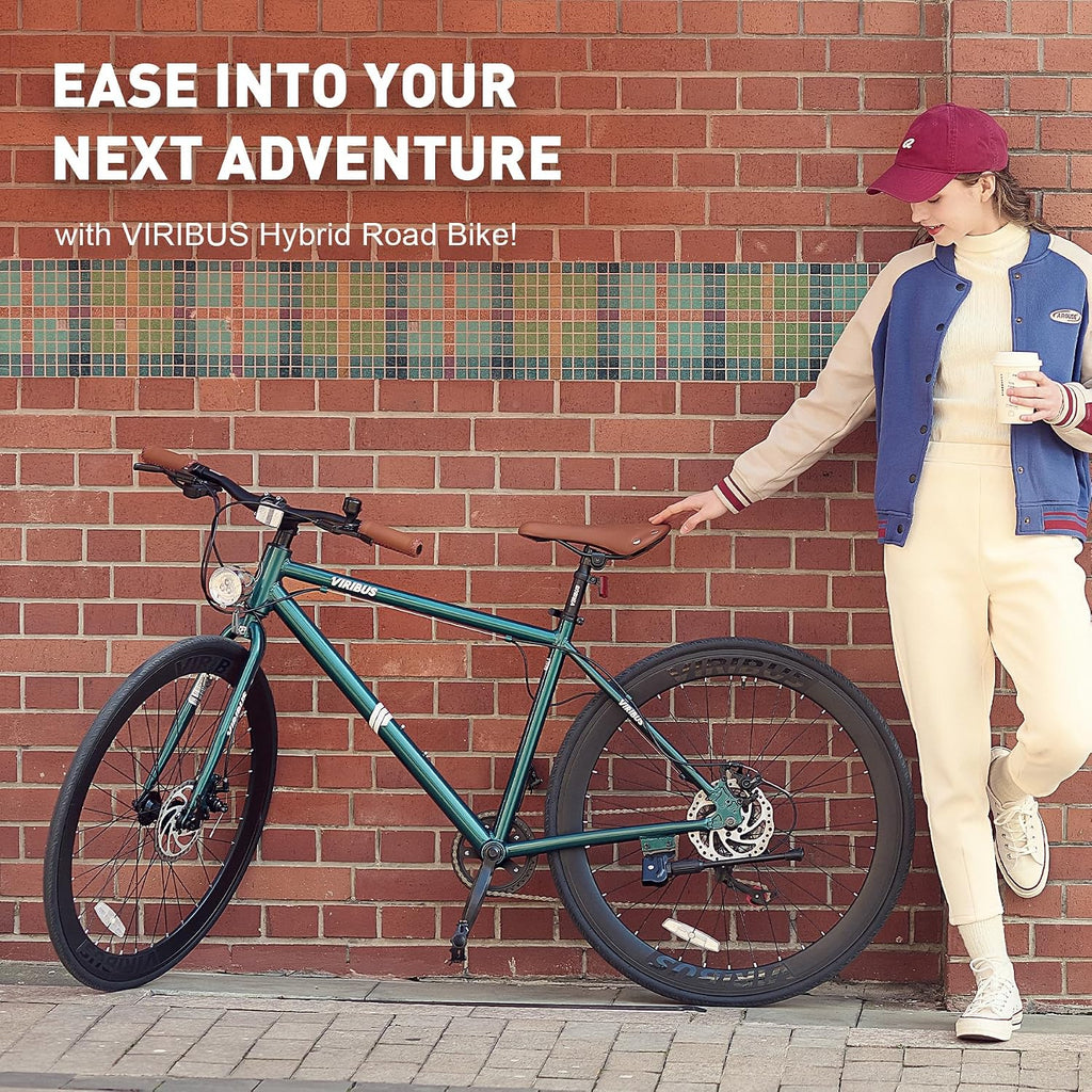 VIRIBUS Hybrid Bikes, 28 inch Mens Hybrid Bicycle 7 Speed with Lightweight Aluminum Frame & Disc Brakes, 700C Retro Vintage Adult Bike for Tall Men & City Commuters 85% Pre-Assembled