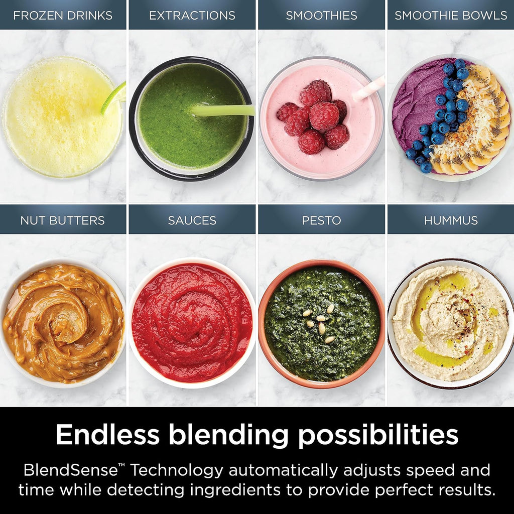 Ninja Full Size & Personal Blender I All-in-One | For-Smoothies, Food and More | BlendSense Tech I Includes 72 oz. Pitcher & (2) 24 oz. To-Go Cups with Lids | 1800 Peak Watt | Black | TB301