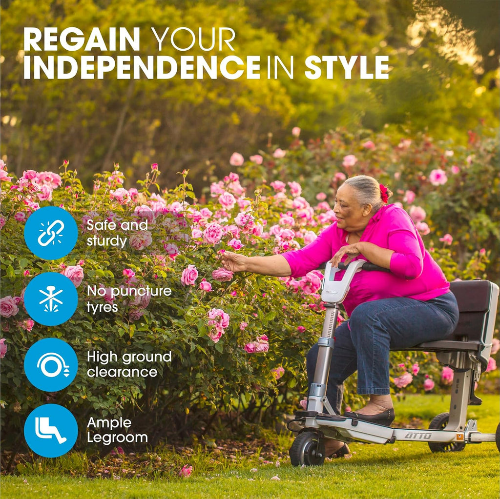 ATTO Folding Travel Powered Mobility Scooter by MovingLife, with Arm Rests, Full-Size Portable Electric Scooter, Lightweight Lithium Battery, Airline Approved (with Arm Rests)