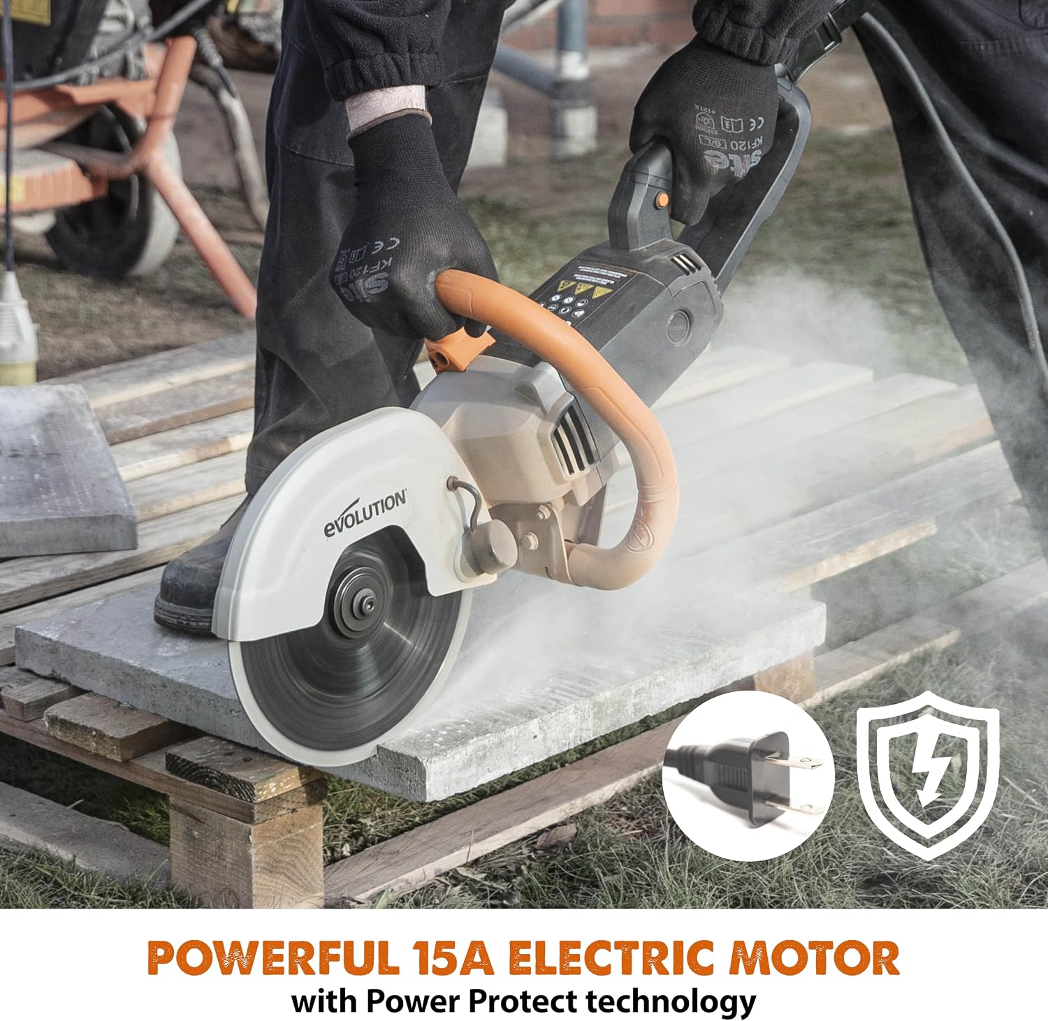 Evolution R230DCT - 9 in Concrete Saw (Circular, Angle Grinder, Cut Off Saw) - 15A Motor, No Gas - 3-1/2 In Cut - Incl Diamond Masonry Blade