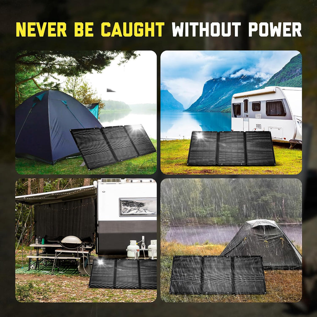 SunJack 120W Foldable Portable Solar Panel Charger with Kickstands, MC4/PD60 USB-C/USB-A, ETFE Monocrystalline, Waterproof Solar Charger for Camping, RV, Power Station, Generator, Off Grid, Emergency