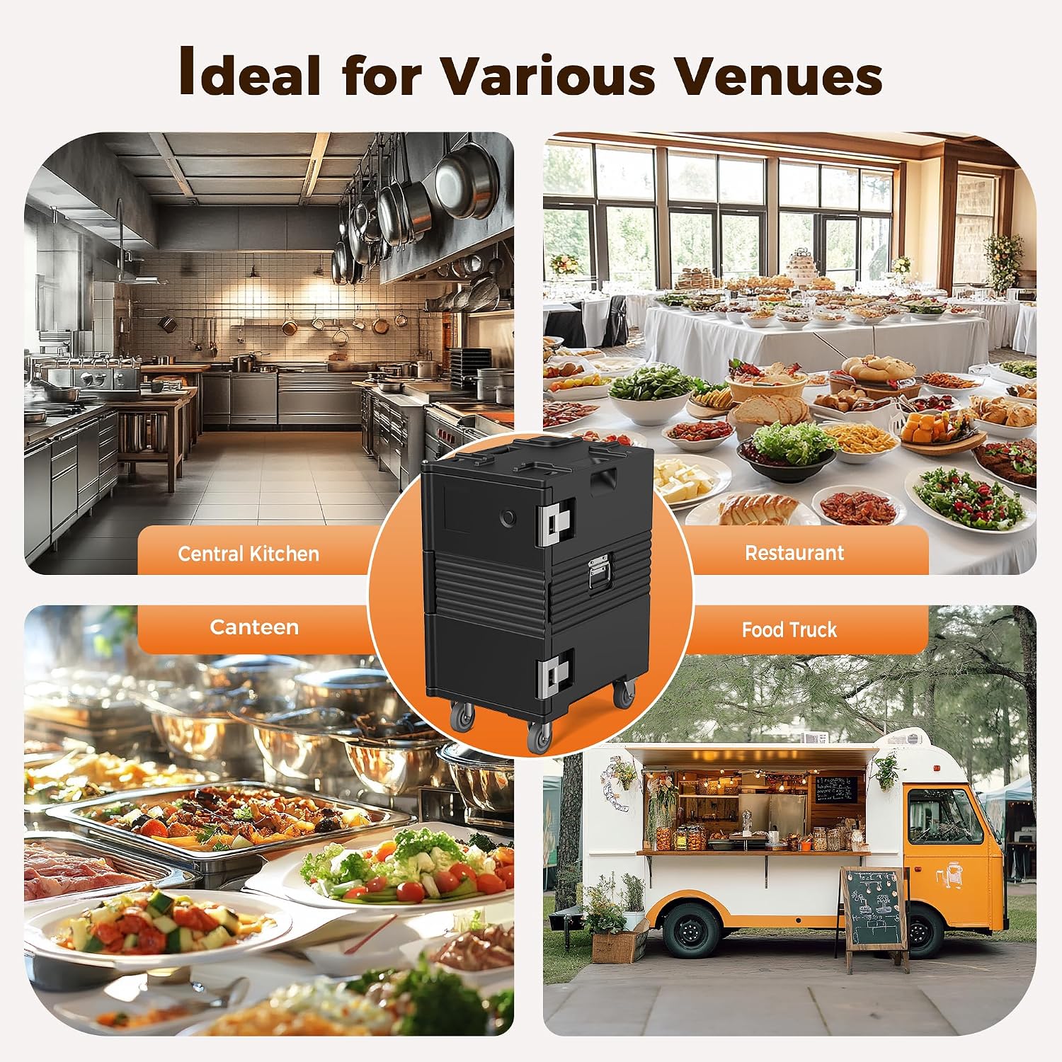 CAMMOO 127QT Non-Electrical Catering Food Warmers with Casters, 304 Stainless Steel Latch & Door Shaft, Insulated Food Carrier for 8 Full-Size Pans(NOT Included), Food Warmer Hot Boxes for Catering