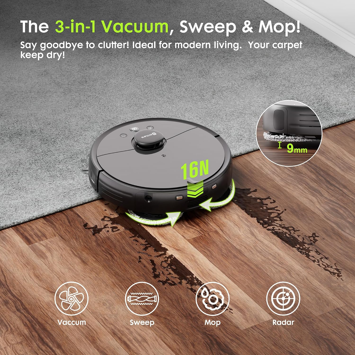 Robot Vacuum and Mop, V5 Tangle Cutter Technology for Pet Hair, 8500Pa Suction, Self Emptying Station for 75 Days, LDS Navigation, Pet Laser, Robotic Vacuums Cleaner for Floors, APP & Voice Control