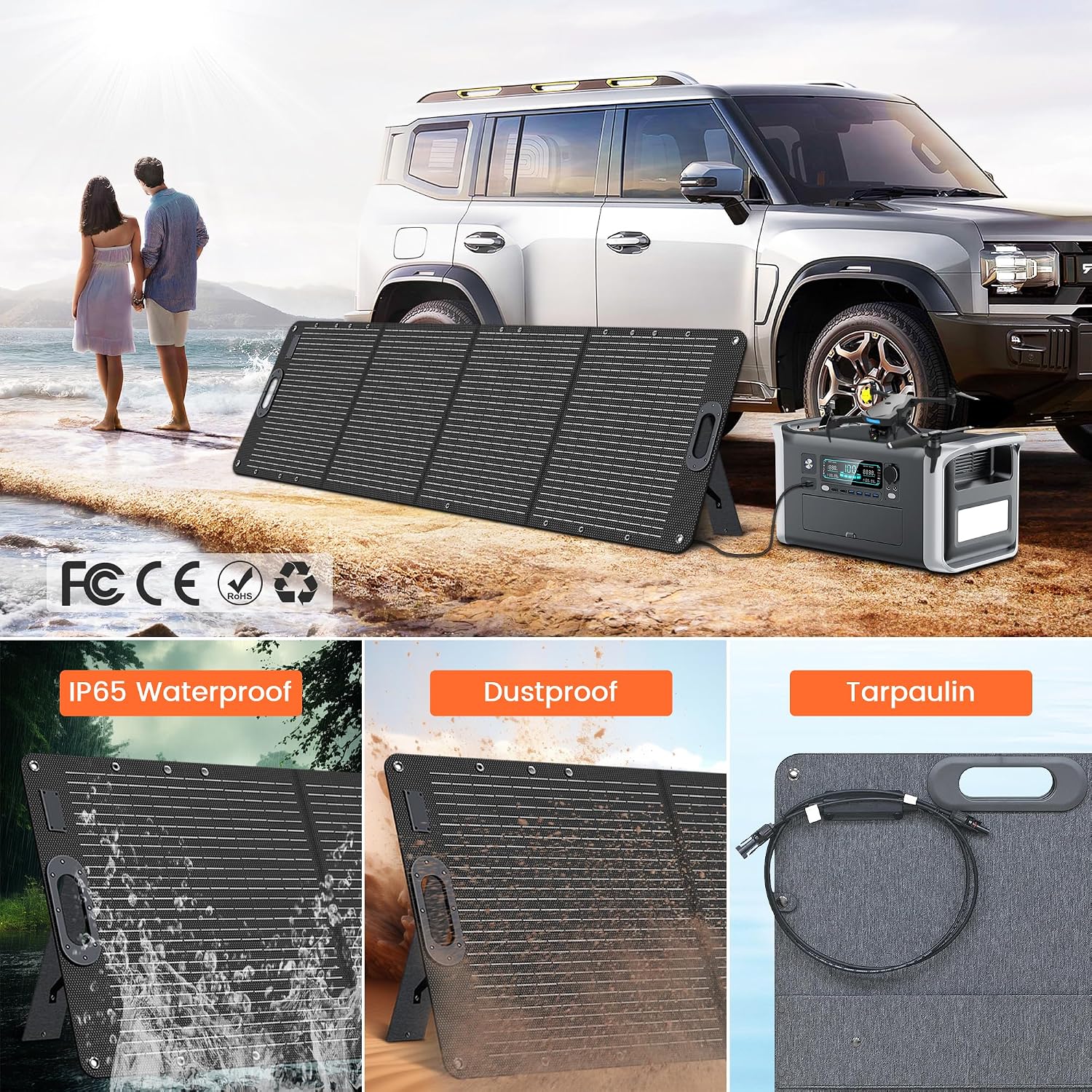 200W Portable Solar Panel, ETFE Foldable Solar Panel Charger with Adjustable Kickstand,23.7% High Efficiency,IP65 Waterproof, for Power Station Outdoor Camping RV Emergency Power Supply