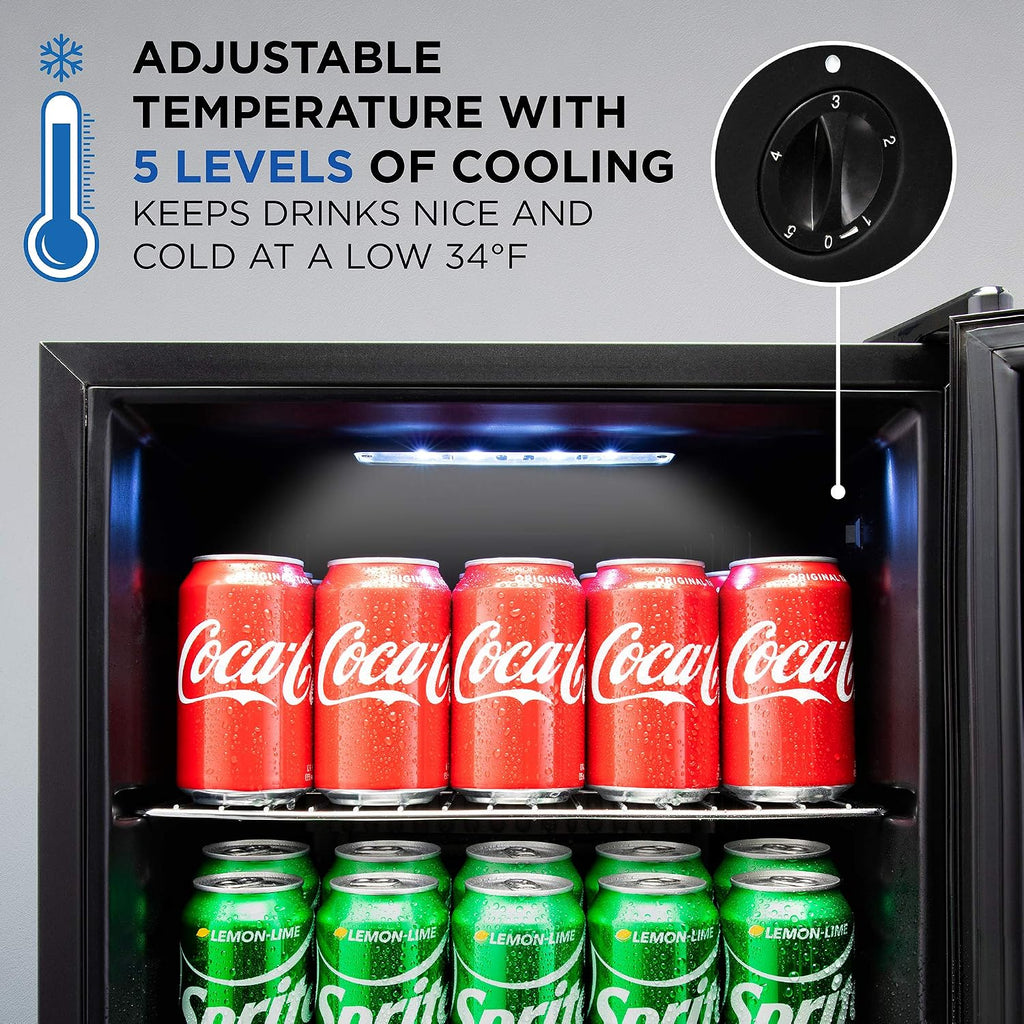 Ivation 101 Can Beverage Refrigerator | Freestanding Ultra Cool Mini Drink Fridge | Beer, Cocktails, Soda, Juice Cooler for Home & Office | Reversible Glass Door & Adjustable Shelving, Stainless Steel